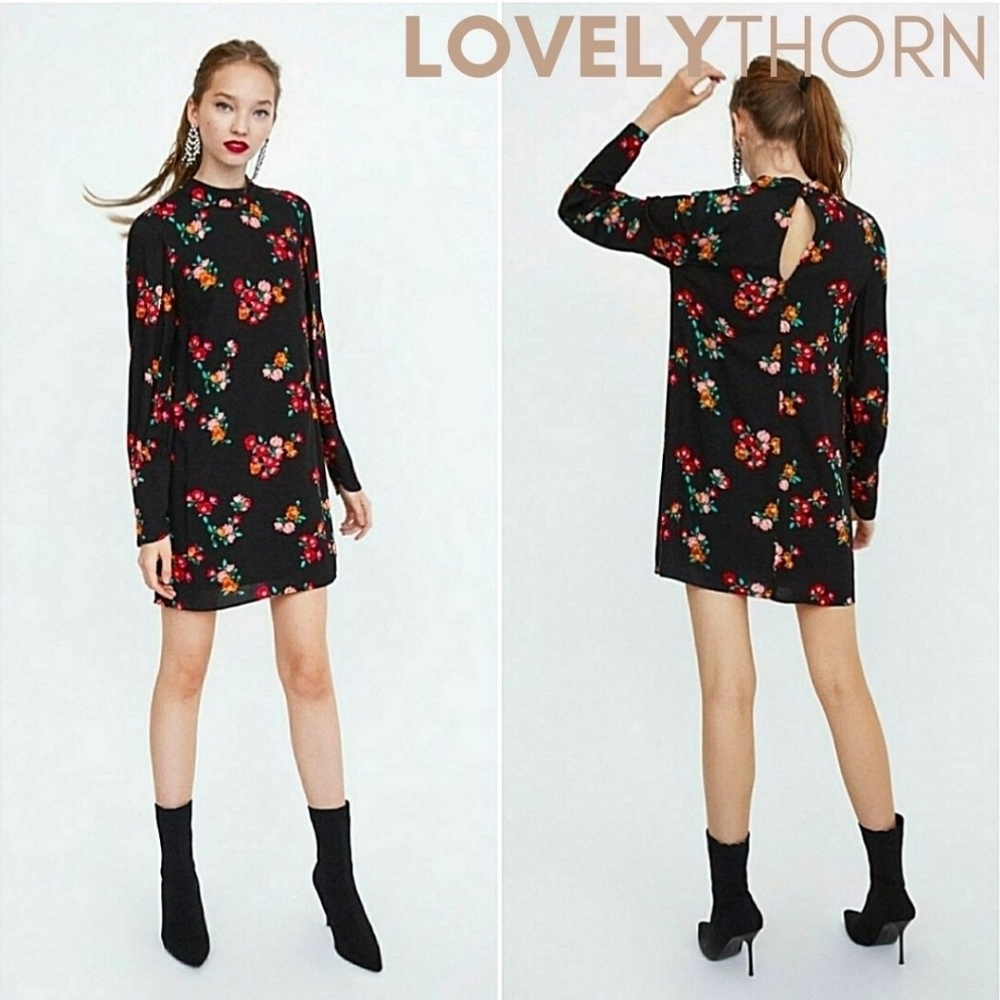 ZARA // puff balloon sleeved floral mini dress